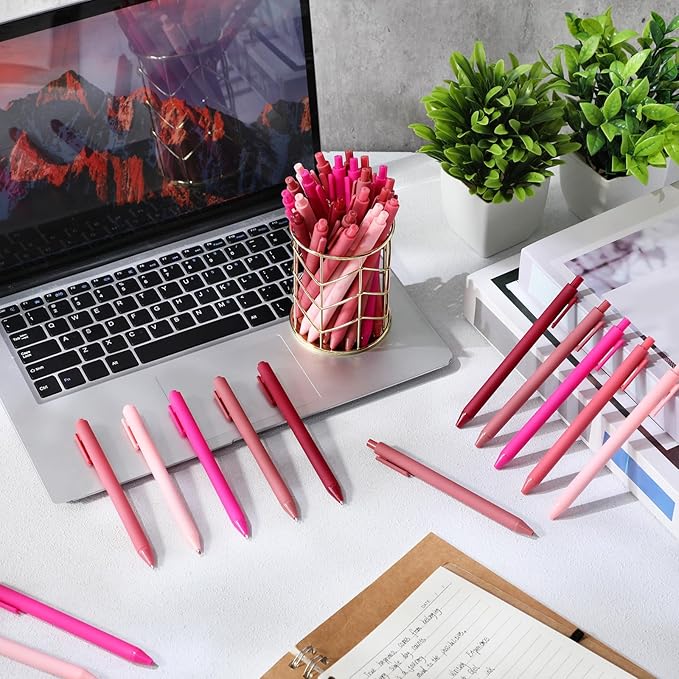 Crtiin 50 Pcs Gel Ink Pens Bulk, Black Ink 0.5mm Fine Point Retractable Pen Smooth Writing Office Supplies for Teacher Server Nurse Christmas Charity Donation Valentine (Pink Series)