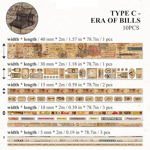 28 Rolls (Totally 183 ft) Vintage Washi Tape Set, Masking Tape Nostalgic Style Decor Sticker for DIY Craft Scrapbooking Bullet Journal Planner Gift Wrapping