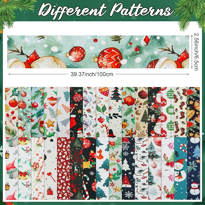 60 Pcs Christmas Quilting Fabric Roll 2.6 x 40" Cotton Fabric Strips Precut Jelly Patchwork for Craft Sewing(Winter)