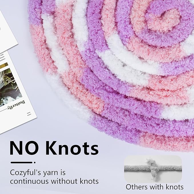 Chunky Yarn for Hand Knitting - #10 Chunky Chenille Blanket Yarn, Jumbo Big Thick Chunky Yarns for Crocheting, Tie Dye Bulky Knit Yarns, 8 Skein (25 yds 8 oz Each Skein), Purple&Pink&White