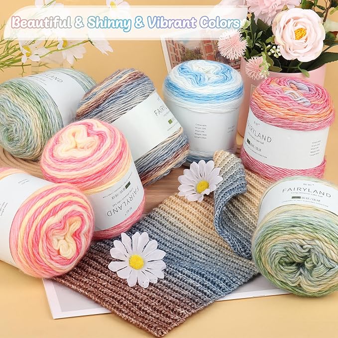 Aeelike Cake Yarn for Crocheting, 3 Skeins Gradient Cake Yarn 100g (3.52 oz) 245m (267 Yards), Super Soft Ombré Yarns Cake Rainbow Cotton Yarn for Making Colorful Crafts, Khaki Gradient