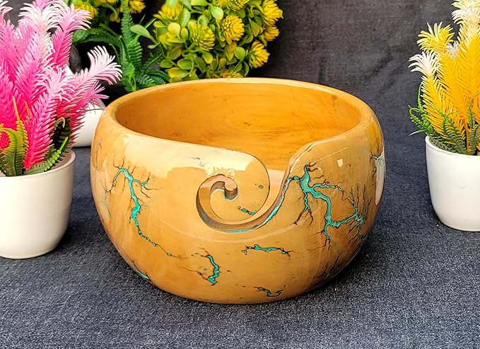 Large Yarn Bowl for Knitting, Lichtenberg Wooden Yarn Storage Bowl, Handmade Yarn Bowl Holder, Knitting Wool Stroage Bowl