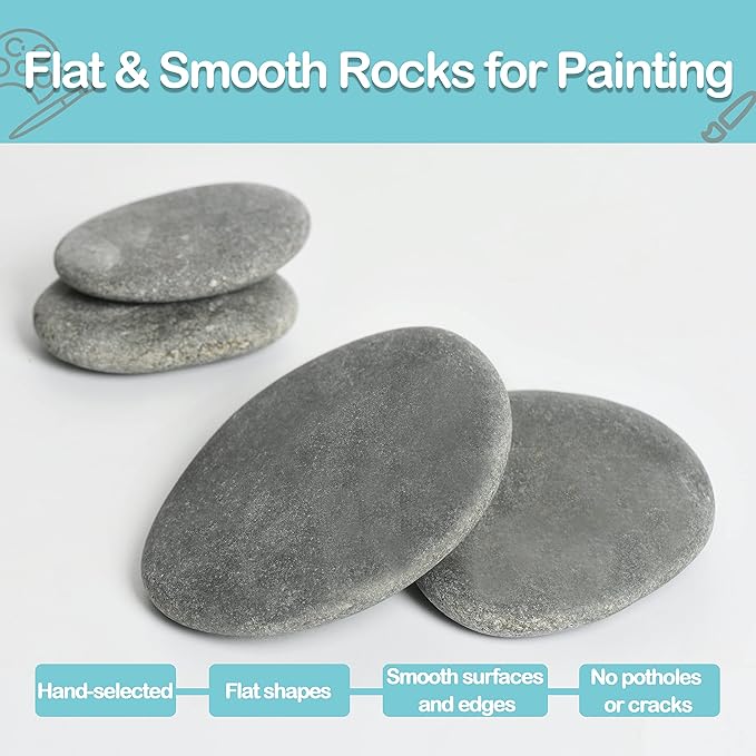 Simetufy 15 Pcs Rocks for Painting, River Rocks to Paint, 2"-3" Flat Painting Rocks, Smooth Rocks for Crafts, Natural Stones for DIY, Kindness Rocks Garden Decoration