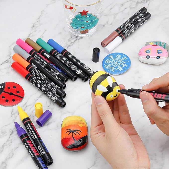 Black Paint Pens Paint Markers - 8 Pack Permanent Quick Dry Waterproof Marker Pens for Rocks Wood Fabric Plastic Canvas Glass Mugs Metal Tire Stone