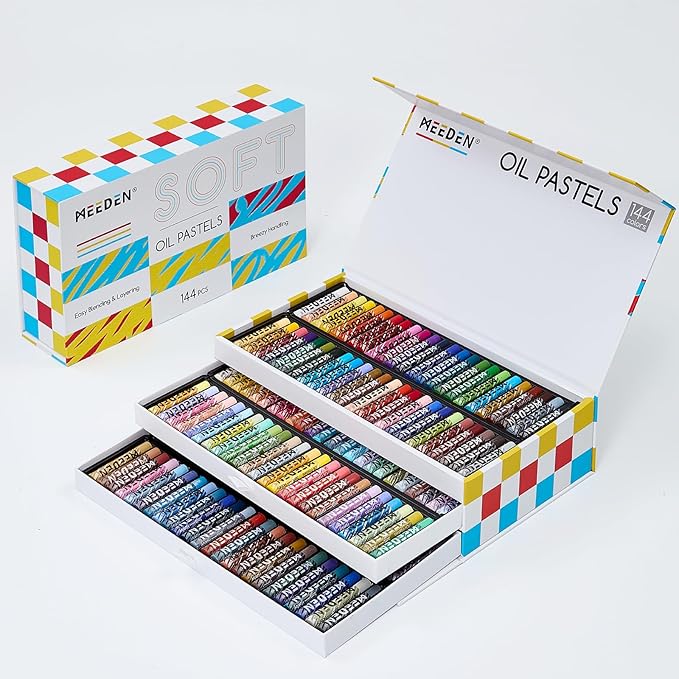 MEEDEN Soft Oil Pastels Set: 144 Vibrant Colors Art Oil Pastels for Blending Layering Shading Drawing - Smooth Oil Pastel Crayons for Artists Beginners Adults Teachers Christmas Painting