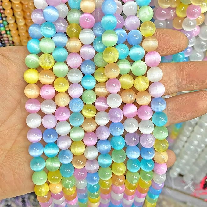 75PCS 10MM Colorful Selenite Gypsum Stone Crystal Beads for Jewelry Making DIY Bracelet 2 Strands