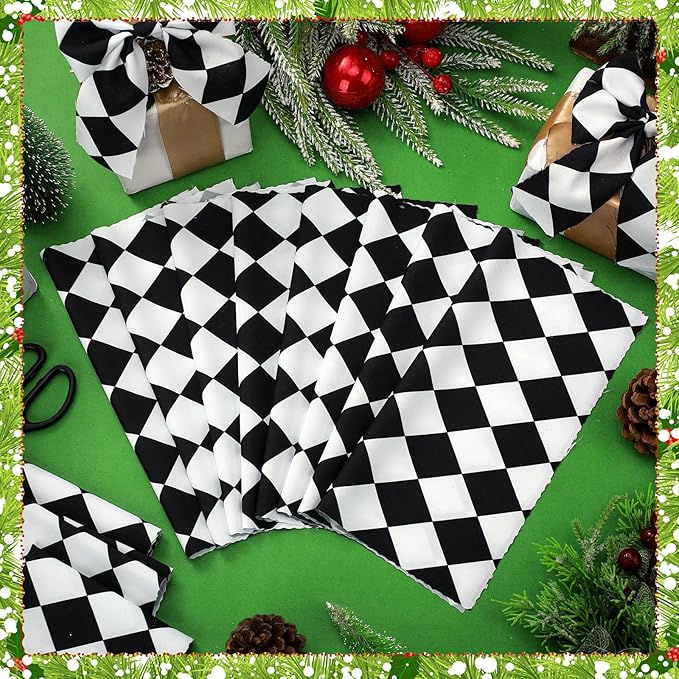 Oudain 60 Pcs 10 x 10 Inch Black and White Checkered Fabric Racing Car Themed Square Plaid Buffalo Fat Patchwork Precut Strips for Chequered Flag DIY Craft Material Halloween Quilting Sewing Handmade