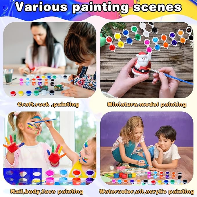 Mini Acrylic Paint Sets for Kids,12 PCS Paint Strips in 8 Colors with 12 Paintbrushes,Washable Watercolor Paint Set with 6 PCS Painting Canvas,Birthday Home Party Favors