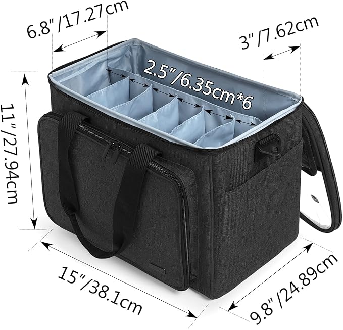Teamoy Knitting Bag, Yarn Tote Organizer with Inner Divider (Sewn to Bottom) for Crochet Hooks, Knitting Needles(Up to 14”), Project and Supplies, Black -No Accessories Included