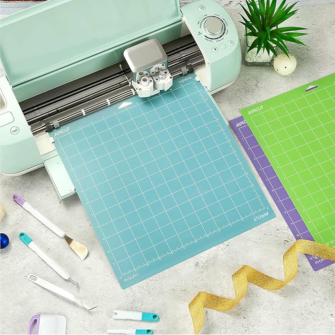 AIRCUT Standard Grip Cutting mat for Cricut Maker 3/Maker 4/Maker/Explore 3/4/Air 2/Air/One(12x12 Inch, 3 Mats) Standard Adhesive Sticky Green Quilting Cricket Cutting Mats Replacement Accessories