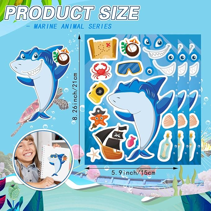 24 Sheets Make Your Own Sea Animals Stickers for Kids Toddlers, Make-a-face Stickers, Ocean Animals Stickers for Kids Party Favors Activities