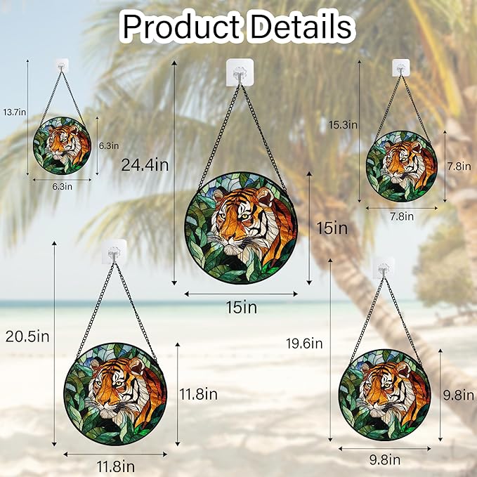 Stained Glass Window Hanging, Fierce Tiger Sun Catcher for Door Home Decor Wild Animals Suncatcher Christmas Mother's Day Birthday Gifts for Women Men Mom and Nana 11.8 in