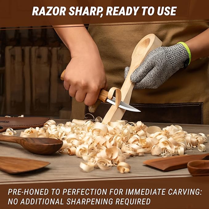 BeaverCraft Wood Carving Sloyd Knife C4s 3" - Whittling Knife with Leather Sheath for Carvers - Chip Wood Carving Tools for Beginner and Profi