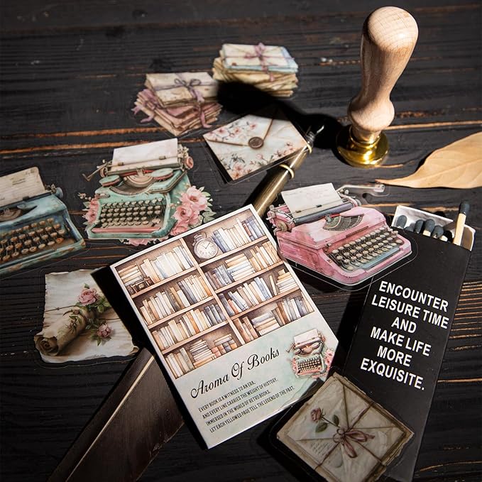 Vintage Book PET Sticker Set, 120PCS Retro Ephemera for Scrapbooking, Journaling, Crafting, DIY Projects, and Art Supplies