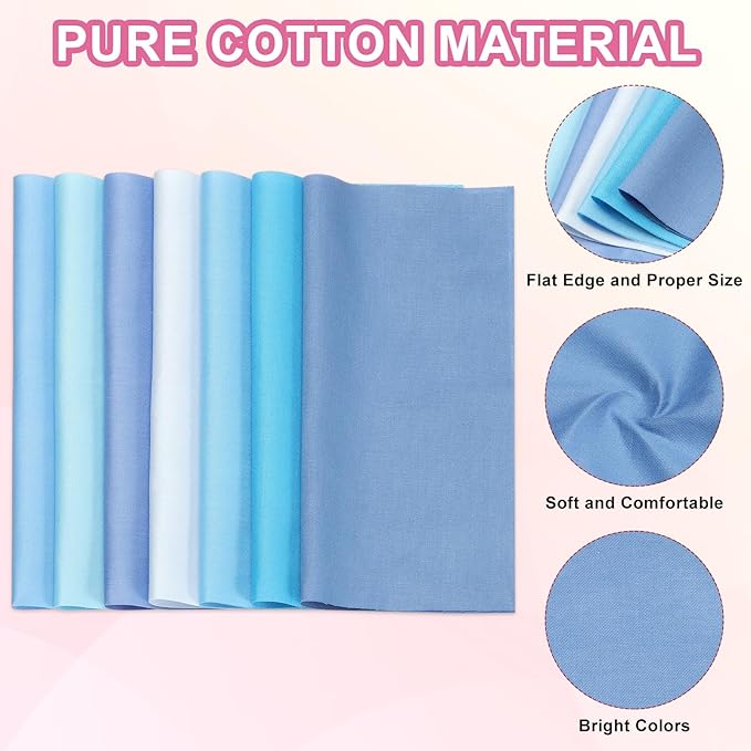 PATIKIL Cotton Fabric Bundles, 14 Pcs 8 x 8 Inch Fat Quarter Solid Color Precut Fabric Squares for Sewing Patchwork Quilting DIY Crafts, Blue