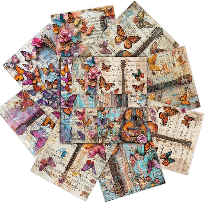Scrapbook Paper,16 Sheets 4.1x5.8 Inch Guitar Butterfly Style Scrapbook Paper,Single-Sided Vibrant Origami Decoupage Papers for Diy Crafts, Card Making, Art Journaling