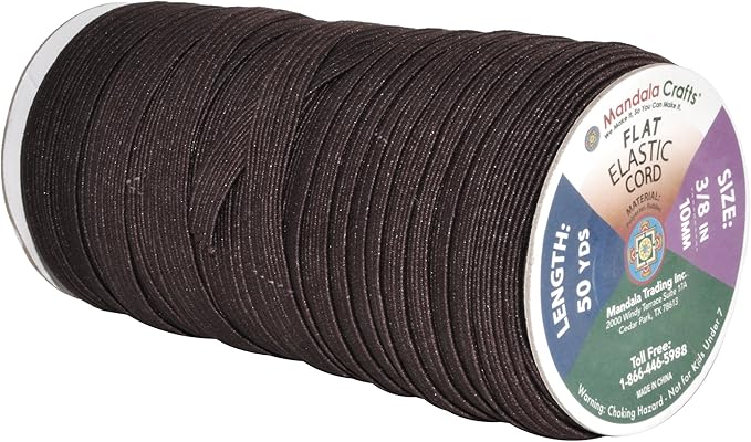 Mandala Crafts 10mm 50 Yds Roll of Brown Elastic Bands for Sewing - 3/8 Flat Elastics Cord - 3 8 Inch Braided Stretch Straps for Crafting
