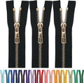 #5 Gold Metal Zipper - 50+ Colors - 3 PCS - (4-14 inches) Sizes - Luxury Lightweight Handcraft Metal Zippers with pulls for Purses Bags Pockets Shoes Sewing & Crafts DIY ZP025112