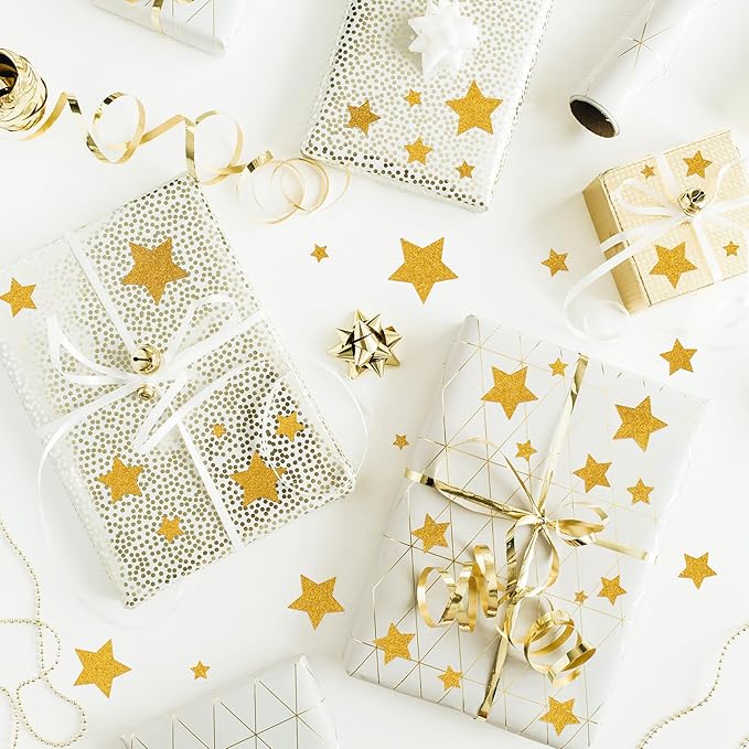 CustomyLife 8 Sheet 320pcs+ Glitter Gold Star Stickers for Kids Reward, Self-Adhesive Foil Award Star Decal, Small Christmas Sticker for Present Album Scrapbook Cup Phone Case DIY Craft