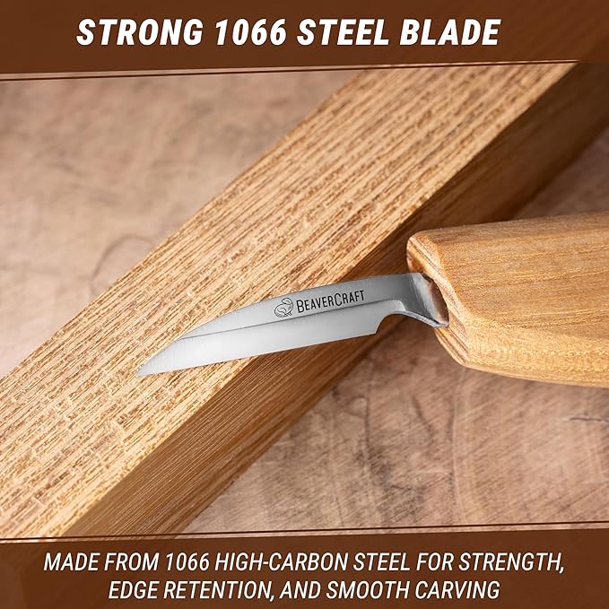 BeaverCraft Wood Chip Carving Knife C8 1.8" Sloyd Whittling Knife for Detail - Wood Carving Tools for Beginners and Kids
