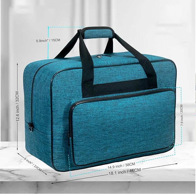 Sewing Machine Carrying Case，Sewing Machine Carrying Case Tote Bag，Universal Tote Storage Bag with Pockets and Handles, Suitable for Most Standard Singer (PEACOCK BLUE)