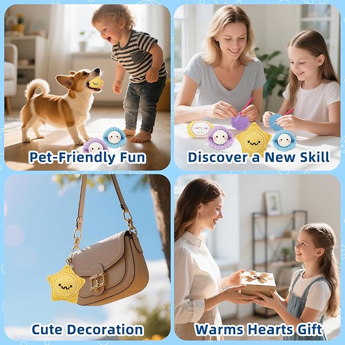 WaldyWop Crochet Kit for Beginners: 3Pcs Ocean Friends Wobbles Crochet Animal Kit for Starter Adults - Dly StressRelief Ball w/ 40% Extra Yarn, Easy Video & Instructions - Christmas Gift for Women