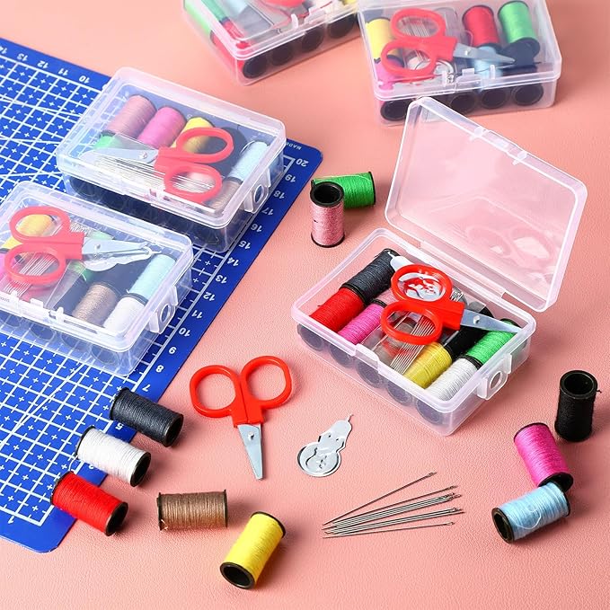 Wavwavw 12 Pcs Mini Travel Sewing Kit Small Sewing Kit Beginner DIY Supplies Needle and Thread with Scissors Hand Needles Threader for Beginner Traveler Hotel Charity Homeless