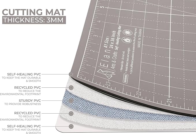 Elan Cutting Mat A2 Black & Taupe, Self Healing Cutting Mat 18x24 Inch, 5-Ply Craft Board Black, Hobby Board for Crafts 18x24 Inch