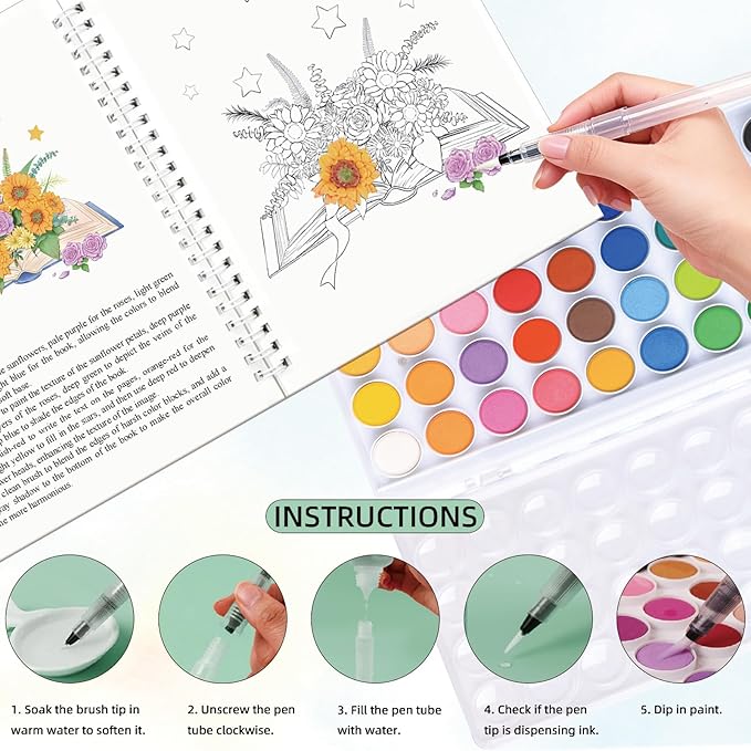 Watercolor Workbooks,36 Colors Water Color Books Paint Set for Adults, Watercolor Coloring Book for Beginners, Water Color Workbook, 15 Beautiful Paintings