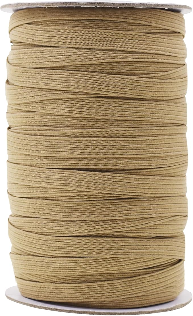 Mandala Crafts 6mm 50 Yds Roll of Dark Khaki Elastic Bands for Sewing - 1/4 Flat Elastics Cord - 1 4 Inch Braided Stretch Straps for Crafting