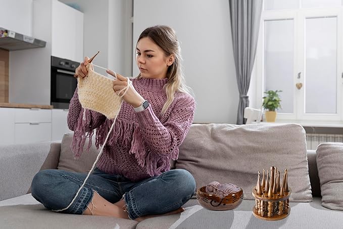 13-Piece Wooden Crochet Hook Set with Stand – Sizes 3.5mm to 12mm, Smooth Bamboo Crochet Hooks for Yarn, Ergonomic Knitting & Crochet Tools for Beginners & Experts