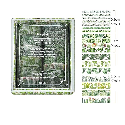 18 Rolls Seasons Flowers Washi Tape Set Floral Arts Adhesive Tapes Blooming Garden Decorative Masking Tape Sets for Craft, Kids, Scrapbook, DIY, Gift Wrapping (Summer)