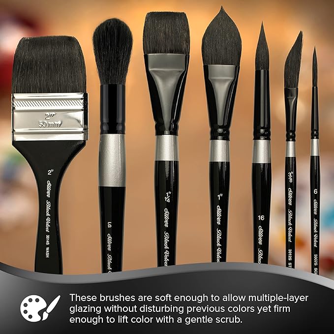 Silver Brush Limited 3008S-1-1/2 Black Velvet Square Wash Paintbrush for Watercolor, Gouache, Inks, & Dyes, Size 1-1/2 Inches, Short Handle
