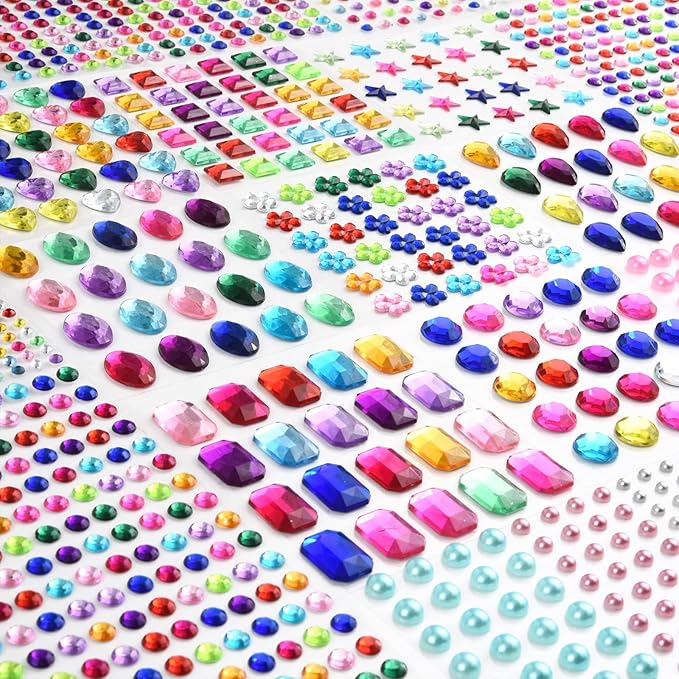 2102pcs Gems Stickers, Self Adhesive Gems for Crafts Bling Rhinestones for Crafts, Assorted Shapes Jewels Rhinestones Stickers, Muticolor