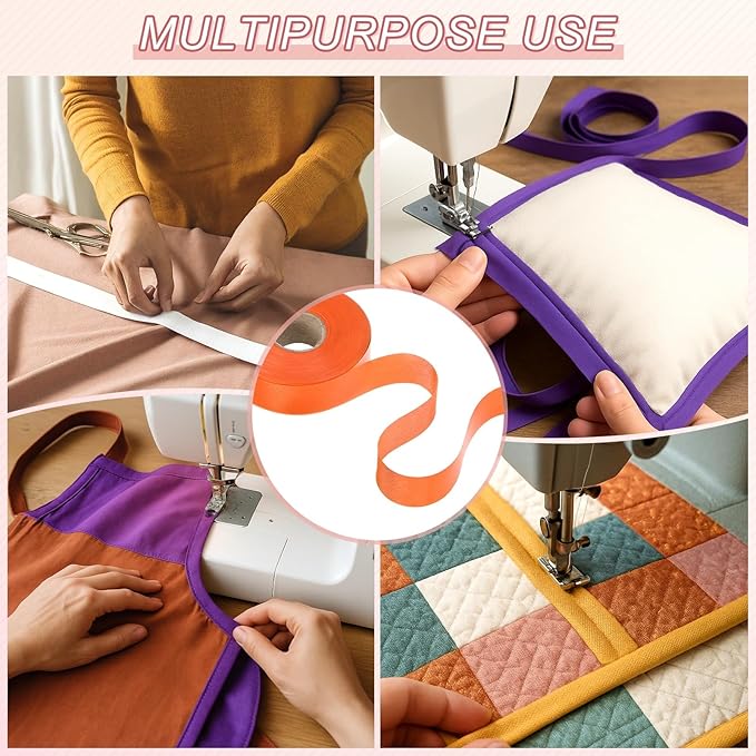 M METERXITY 1-Pack Extra Wide Single Fold Bias Tape, 1 Inch x 55 Yards Satin Bias Tape for Sewing/Seaming/Quilting/Hemming/DIY Crafts/Quilt Binding [Orange]
