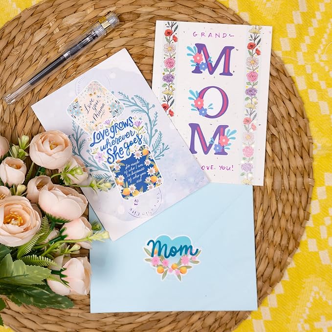 Navy Peony Heartfelt Mother's Day Stickers (22 Pieces) - Floral Themed, Funny, Waterproof | Mom Stickers for Crafts, Scrapbooks, Water Bottles