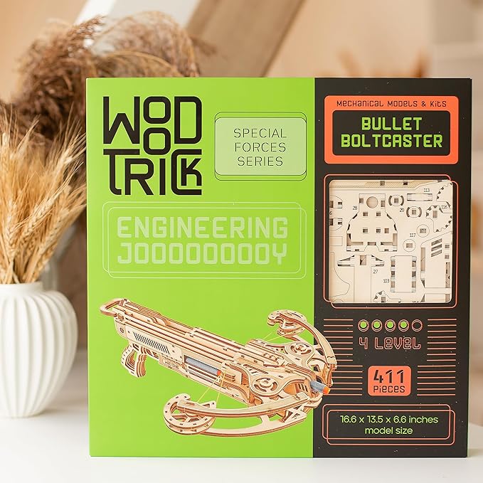 Wood Trick Bullet Boltcaster Crossbow 3D Wooden Puzzles for Adults to Build - Shoots up to 32 ft - Wooden Models Engineering DIY Project Mechanical 3D Puzzles Model Kits for Adults