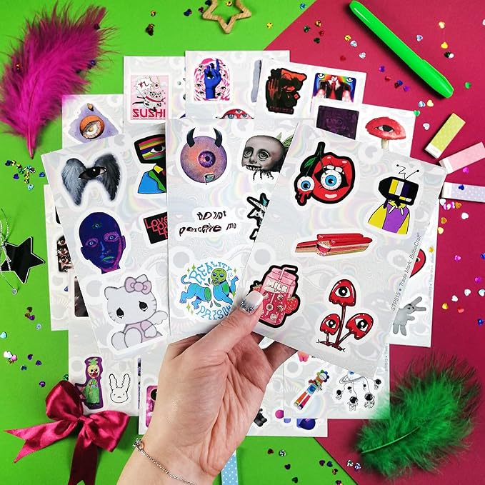 BulbaCraft 100Pcs Weirdcore Stickers, Weird Stickers for Adults, Weird Gifts, Psychedelic Decals, Trippy Decals, Weirdcore Accessories, Gifts for Women & Men