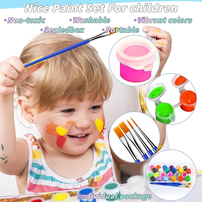 560 Pcs 24 Colors Mini Acrylic Paint Bulk for Kids Adults,20 Set Washable Craft Painting Kit, Acrylic Paint Strips Container with 40 Pcs Paintbrushes for Home Classroom Party Favors Paiting Gifts