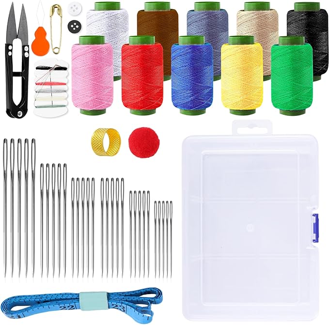OGNWFUNK 41PCS Big Eye Steel Sewing Tool Set – Needle and Thread Repair Kit with Threader, Stainless Steel Hand Sewing Needles, Practical Sewing Kit for Adults, Home, DIY, and Travel Use