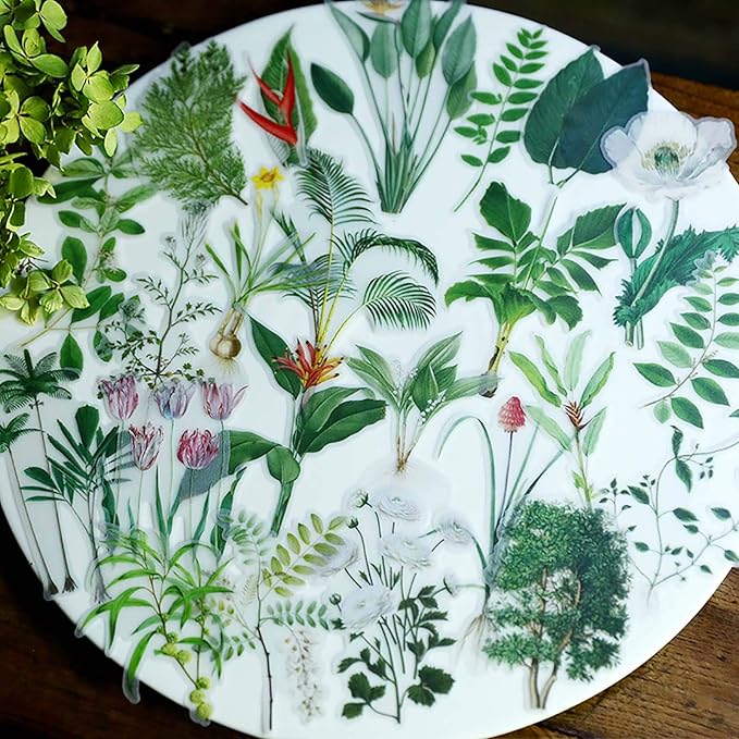 Doraking 50PCS Vintage Tropical Plants Butterfly Green Plants Stickers for Decoration Laptop Scrapbook, Doraking No-Repeat Vintage Butterfly Stickers