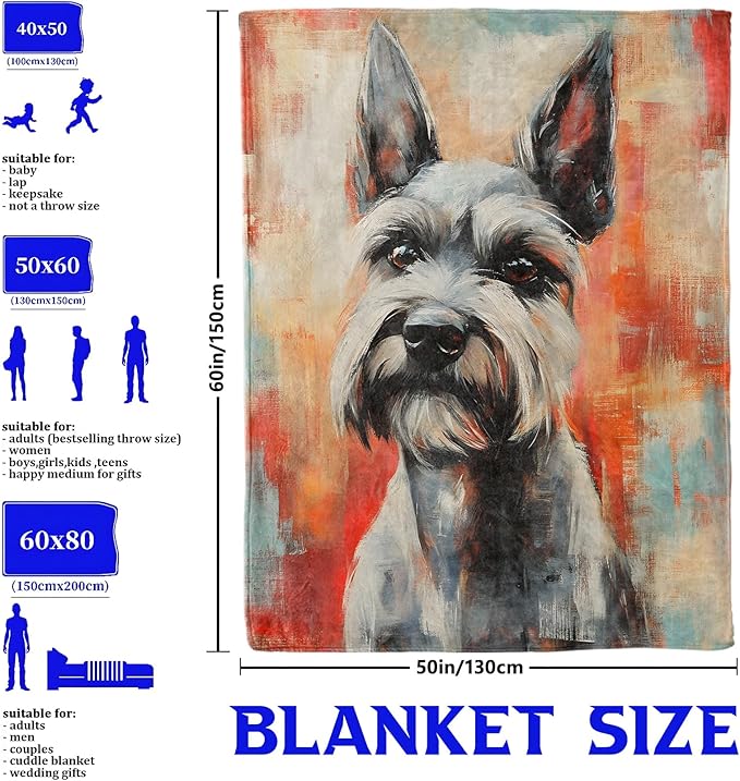 Schnauzer Dog Throw Blanket for Boys Girls Kids Adults Women, Fuzzy Warm Soft Cozy Flannel Blankets Gifts for Bedroom, Couch, Travel, Home Decor 60x80 in