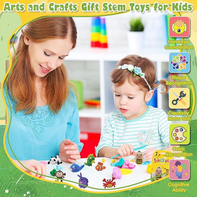 Air Dry Clay Kit, Modeling Magic Clay for Kids,12 Animals DIY Sculpting Set, Ultra Light & Soft, Safe Art Crafts Set for School Projects, Home Crafts,Party Activities, Gifts for Boys & Girls