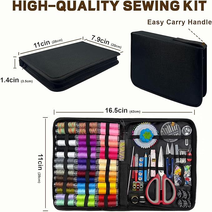Pmbqifay 197PCS Sewing Kit for Adults, 43 XL Thread Spool, Beginners with Advanced Large Sewing Sets, Suitable for Travelers, Adults, Children, Beginners, Emergency Items, DIY and Family Sewing Kit