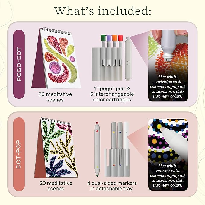 Lifelines FlowArt Activity Pad, 2-Pack & Bonus Pad - Guided Dot Art Meditations with Markers – Dot-Pop and Pogo-Dot Coloring Books for Tweens, Adults & Seniors
