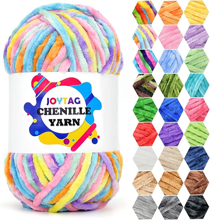 Velvet Chenille Yarn for Crocheting Rainbow Velvet Fluffy Plush Thick Bulky Chunky Chenille Velvet Soft Baby Blanket Yarn for Crocheting Hand Knitting 100g-Pastel Rainbow