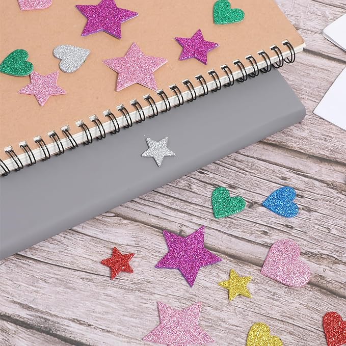 cobee 800 Pcs Heart Star Stickers, Glitter Foam Stickers Stars, Stars Crafts Bubble Sticker for Arts Craft Supplies Greeting Cards Birthday Party Decoration