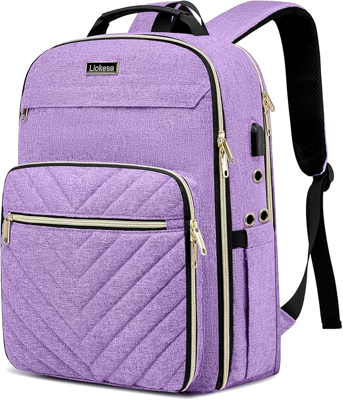 Knitting Bag Backpack, Crochet Bag Tote, Large Yarn Storage Tote Bag with USB Charging Port, Yarn Holder Case for Carrying Projects, Knitting Needles, Yarn Supplies, Purple