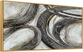 Large Size Abstract Black Gold Circle Handmade Oil Painting Original Design Hand Painted Wall Painting Modern Heavy Textured Wall Art Minimalist White Canvas Artwork for Living Room Bedroom 60x30 inch