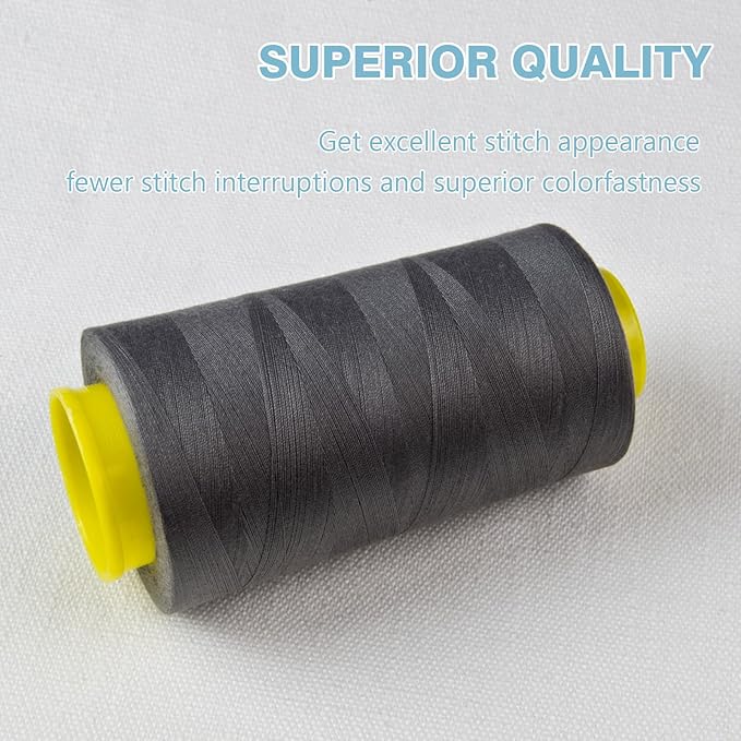 Dark Gray Serger Thread, All-Purpose Thread for Sewing, Polyester, 4 Cones of 3000 Yards Each Spool for Sewing Machine